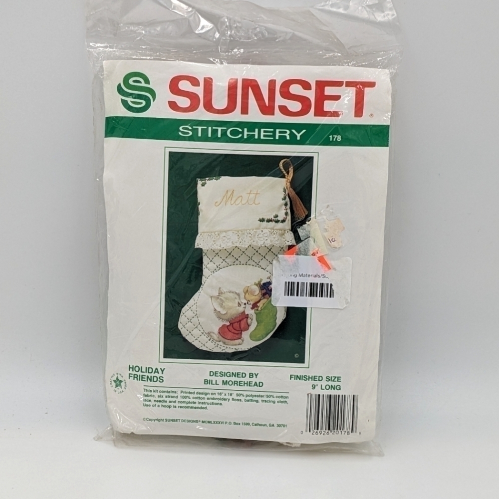 NWT Sunset Stitchery Holiday Friends Cat Mouse Stocking Christmas